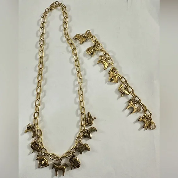 Vintage Laurel Burch Gold Charm Chunky Animal Necklace - Picture 1 of 5
